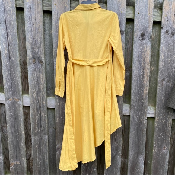 NWT 100% cotton Mustard yellow Belted Asymmetric Ruffle bottom Tunic button up … - Picture 7 of 9